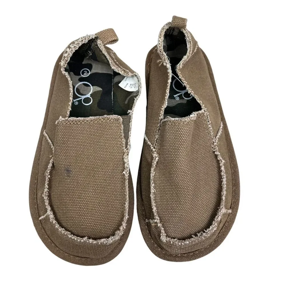Op Ocean Pacific Boys Loafers Canvas After Beach Moc Toe Slip On Tan Size 2
